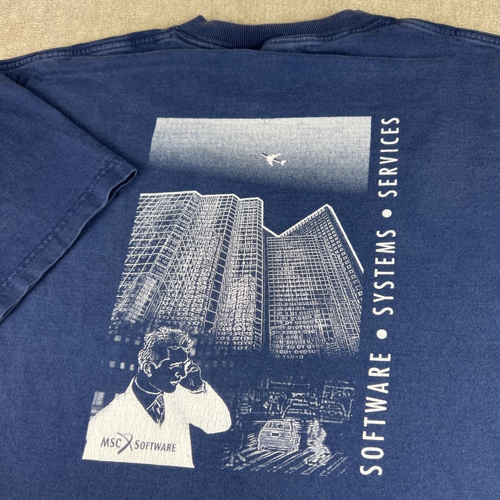 Vintage MSC Software Tech T-Shirt Mens XL Navy Blue Graphic Cyber 90s FOTL